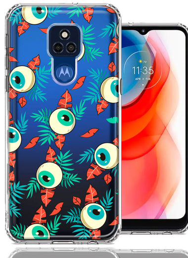 Motorola Moto G Play 2021 Halloween Creepy Tropical Eyeballs Design Double Layer Phone Case Cover