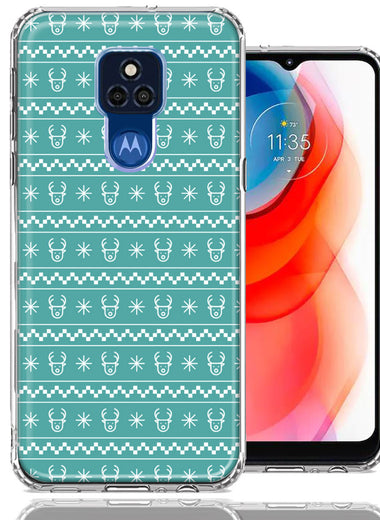 Motorola Moto G Play 2021 Teal Christmas Reindeer Pattern Design Double Layer Phone Case Cover