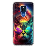 Motorola Moto G Play 2021 Neon Rainbow Galaxy Cat Hybrid Protective Phone Case Cover