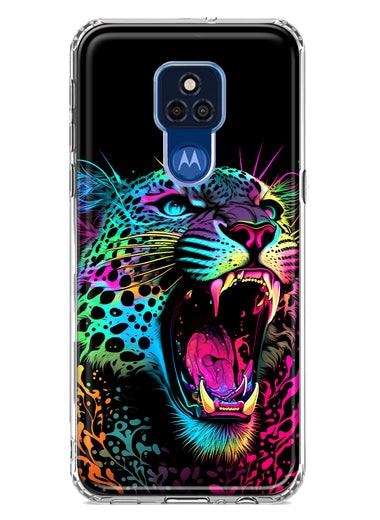 Motorola Moto G Play 2021 Neon Rainbow Glow Colorful Leopard Hybrid Protective Phone Case Cover