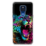 Motorola Moto G Play 2021 Neon Rainbow Glow Colorful Leopard Hybrid Protective Phone Case Cover