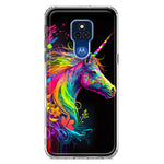 Motorola Moto G Play 2021 Neon Rainbow Glow Unicorn Floral Hybrid Protective Phone Case Cover