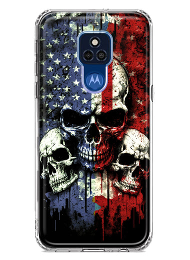 Motorola Moto G Play 2021 American USA Flag Skulls Blue Red Double Layer Phone Case Cover