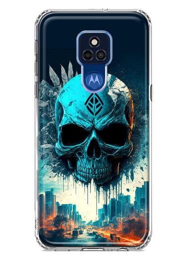 Motorola Moto G Play 2021 Blue Apocalypse Cyberpunk Skull Feather Double Layer Phone Case Cover
