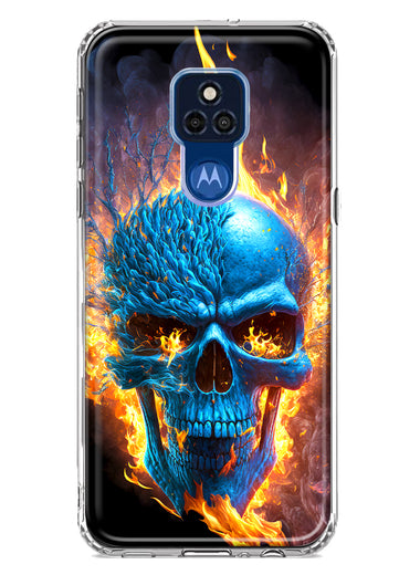 Motorola Moto G Play 2021 Blue Flaming Skull Burning Fire Double Layer Phone Case Cover