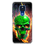 Motorola Moto G Play 2021 Green Flaming Skull Burning Fire Double Layer Phone Case Cover