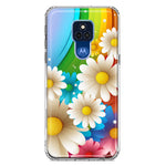 Motorola Moto G Play 2021 Colorful Rainbow Daisies Blue Pink White Green Double Layer Phone Case Cover