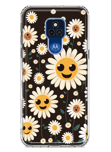 Motorola Moto G Play 2021 Cute Smiley Face White Daisies Double Layer Phone Case Cover