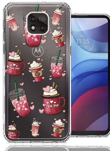 Motorola Moto G Power 2021 Coffee Lover Valentine's Hearts Pink Drink Latte Double Layer Phone Case Cover