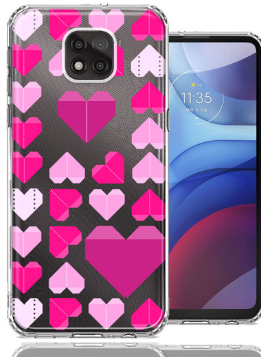 Motorola Moto G Power 2021 Pink Purple Origami Valentine's Day Polkadot Hearts Design Double Layer Phone Case Cover