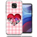 Motorola Moto G Power 2021 Valentine's Day Garden Gnomes Heart Love Pink Plaid Double Layer Phone Case Cover