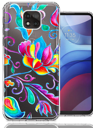 For Motorola Moto G Power 2021 Bright Colors Rainbow Water Lilly Floral Phone Case Cover