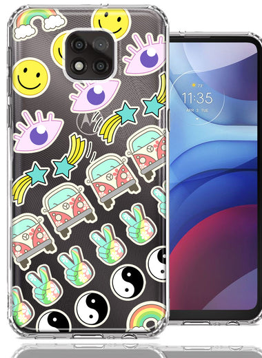 Motorola Moto G Power 2021 70's Yin Yang Hippie Happy Peace Stars Design Double Layer Phone Case Cover