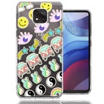 Motorola Moto G Power 2021 70's Yin Yang Hippie Happy Peace Stars Design Double Layer Phone Case Cover