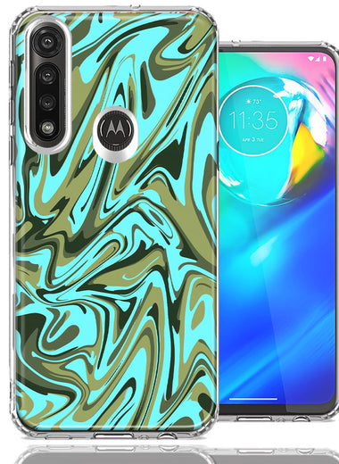 Motorola G Power Blue Green Abstract Design Double Layer Phone Case Cover