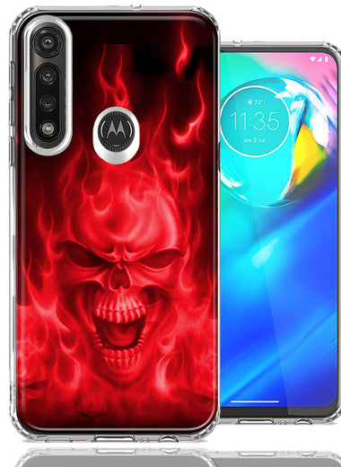 Motorola G Power Red Flaming Skull Design Double Layer Phone Case Cover