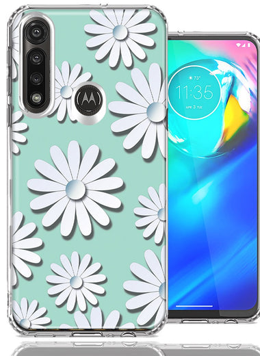 Motorola G Power White Teal Daisies Design Double Layer Phone Case Cover