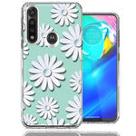 Motorola G Power White Teal Daisies Design Double Layer Phone Case Cover