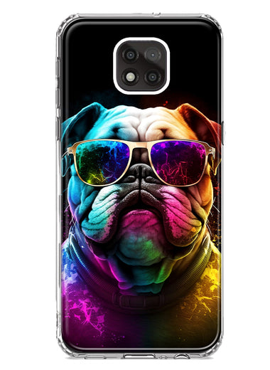 Motorola Moto G Power 2021 Neon Rainbow Glow Bulldog Hybrid Protective Phone Case Cover