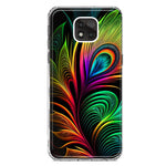 Motorola Moto G Power 2021 Neon Rainbow Glow Peacock Feather Hybrid Protective Phone Case Cover