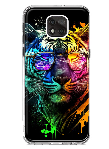 Motorola Moto G Power 2021 Neon Rainbow Swag Tiger Hybrid Protective Phone Case Cover