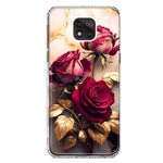 Motorola Moto G Power 2021 Romantic Elegant Gold Marble Red Roses Double Layer Phone Case Cover
