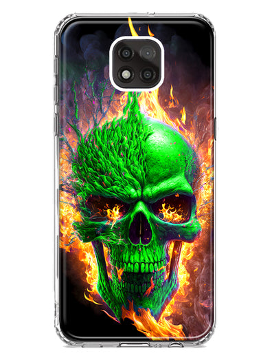 Motorola Moto G Power 2021 Green Flaming Skull Burning Fire Double Layer Phone Case Cover