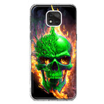 Motorola Moto G Power 2021 Green Flaming Skull Burning Fire Double Layer Phone Case Cover