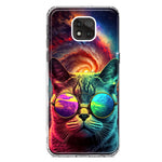 Motorola Moto G Power 2021 Neon Rainbow Galaxy Cat Hybrid Protective Phone Case Cover