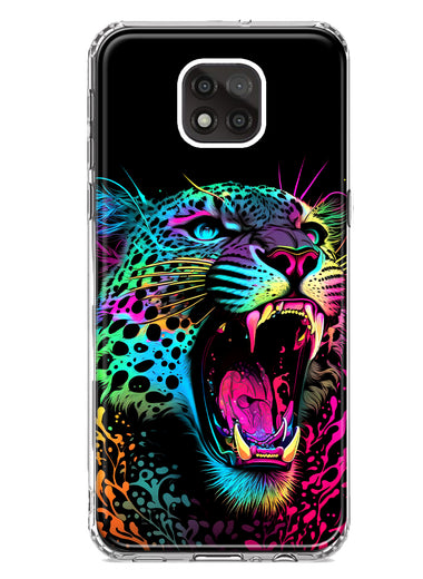 Motorola Moto G Power 2021 Neon Rainbow Glow Colorful Leopard Hybrid Protective Phone Case Cover