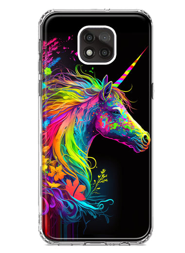 Motorola Moto G Power 2021 Neon Rainbow Glow Unicorn Floral Hybrid Protective Phone Case Cover