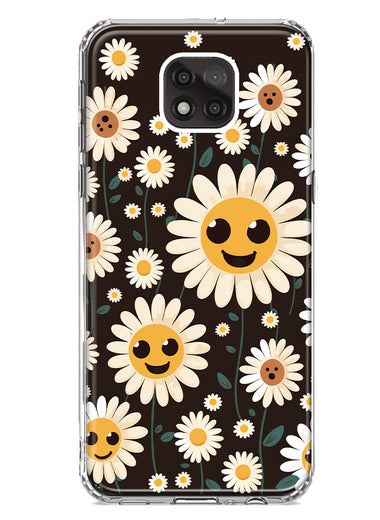 Motorola Moto G Power 2021 Cute Smiley Face White Daisies Double Layer Phone Case Cover
