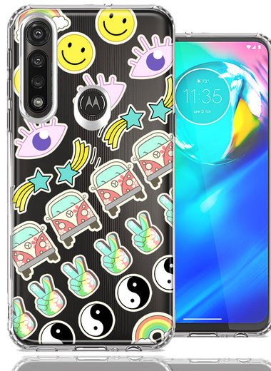 Motorola Moto G Power 70's Yin Yang Hippie Happy Peace Stars Design Double Layer Phone Case Cover