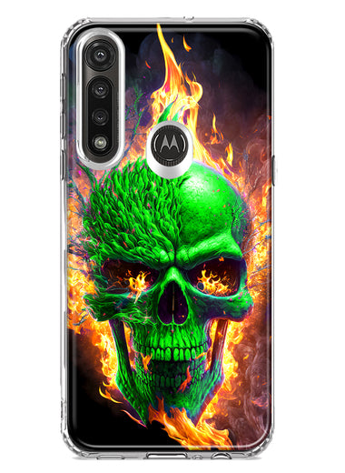 Motorola Moto G Power Green Flaming Skull Burning Fire Double Layer Phone Case Cover