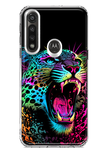 Motorola Moto G Power Neon Rainbow Glow Colorful Leopard Hybrid Protective Phone Case Cover