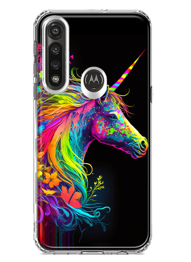 Motorola Moto G Power Neon Rainbow Glow Unicorn Floral Hybrid Protective Phone Case Cover