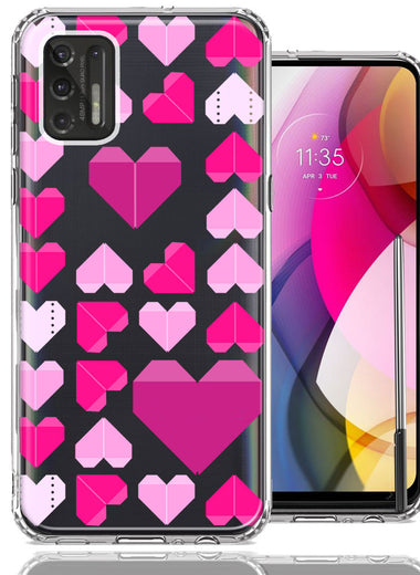 Motorola Moto G Stylus 2021 Pink Purple Origami Valentine's Day Polkadot Hearts Design Double Layer Phone Case Cover