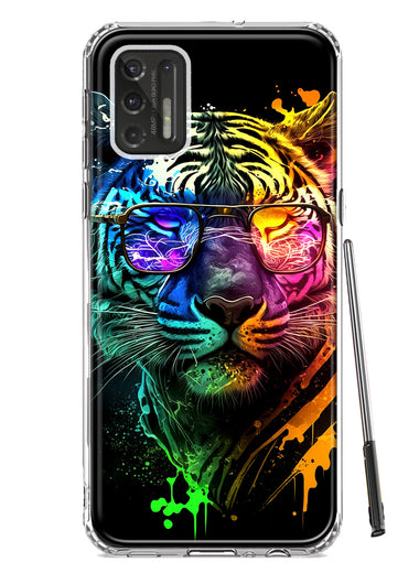 Motorola Moto G Stylus 2021 Neon Rainbow Swag Tiger Hybrid Protective Phone Case Cover