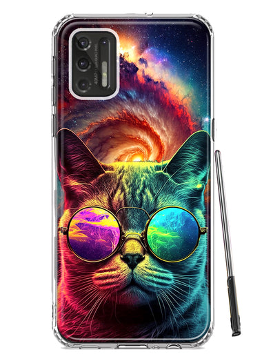 Motorola Moto G Stylus 2021 Neon Rainbow Galaxy Cat Hybrid Protective Phone Case Cover