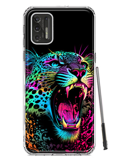 Motorola Moto G Stylus 2021 Neon Rainbow Glow Colorful Leopard Hybrid Protective Phone Case Cover