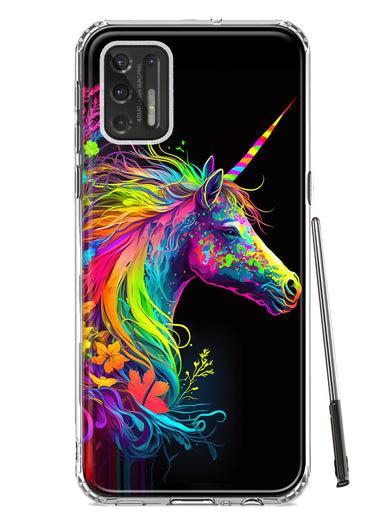 Motorola Moto G Stylus 2021 Neon Rainbow Glow Unicorn Floral Hybrid Protective Phone Case Cover