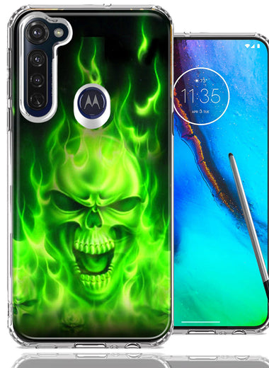 Motorola Moto G stylus Green Flaming Skull Design Double Layer Phone Case Cover