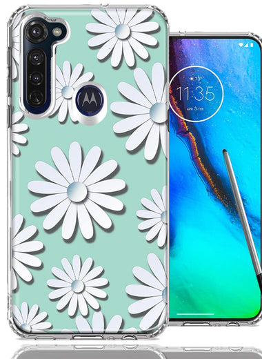 Motorola Moto G stylus White Teal Daisies Design Double Layer Phone Case Cover