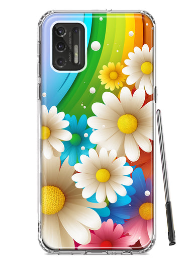 Motorola Moto G Stylus 2021 Colorful Rainbow Daisies Blue Pink White Green Double Layer Phone Case Cover