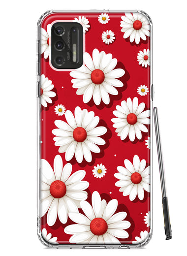 Motorola Moto G Stylus 2021 Cute White Red Daisies Polkadots Double Layer Phone Case Cover