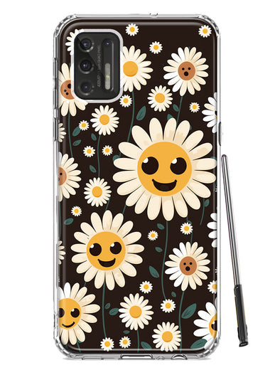 Motorola Moto G Stylus 2021 Cute Smiley Face White Daisies Double Layer Phone Case Cover