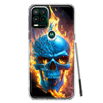 Motorola Moto G Stylus 5G Blue Flaming Skull Burning Fire Double Layer Phone Case Cover