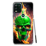 Motorola Moto G Stylus 5G Green Flaming Skull Burning Fire Double Layer Phone Case Cover