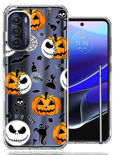 Motorola Moto G Stylus 4G 2022 Halloween Jack-O-Lantern Pumpkin Skull Spooky Design Double Layer Phone Case Cover