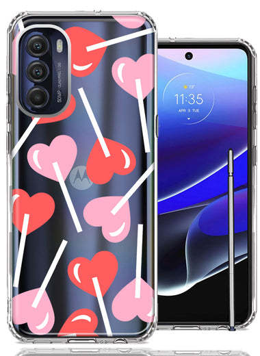 Motorola Moto G Stylus 4G 2022 Heart Suckers Lollipop Valentines Day Candy Lovers Double Layer Phone Case Cover